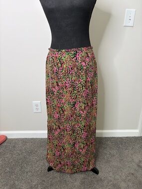 Y2K 90’s Floral Print Maxi Skirt - Pink & Green